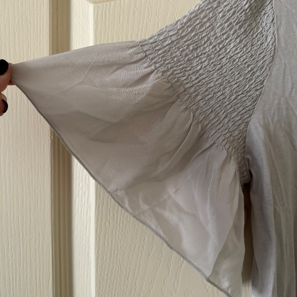 Sundance light grey t-shirt flutter sleeve with smocking